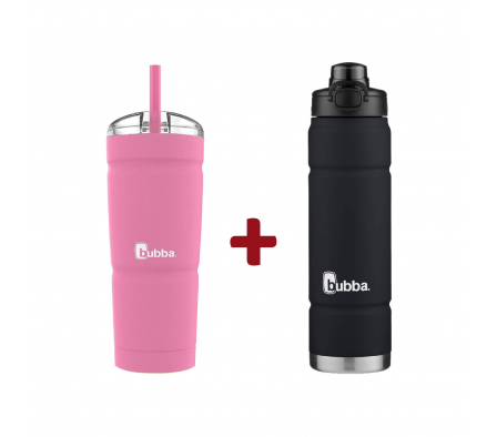 VASO ENVY C/ PAJITA 709ML AZALEA POWDER COAT + TRAILBLAZER PUSHBUTTON 709ML LICORICE MATE